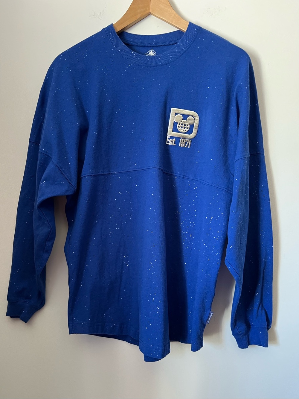 Disney Spirit Jersey Walt Disney World Royal Blue Silver Sparkle Long Sleeve S